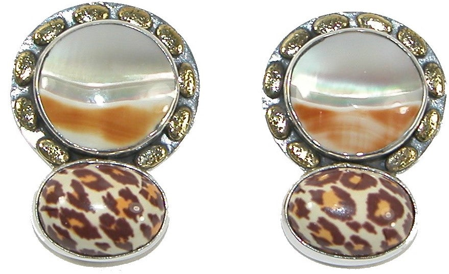 29561 Mother of Pearl Enamel Animal Print Sterling Silver Earrings