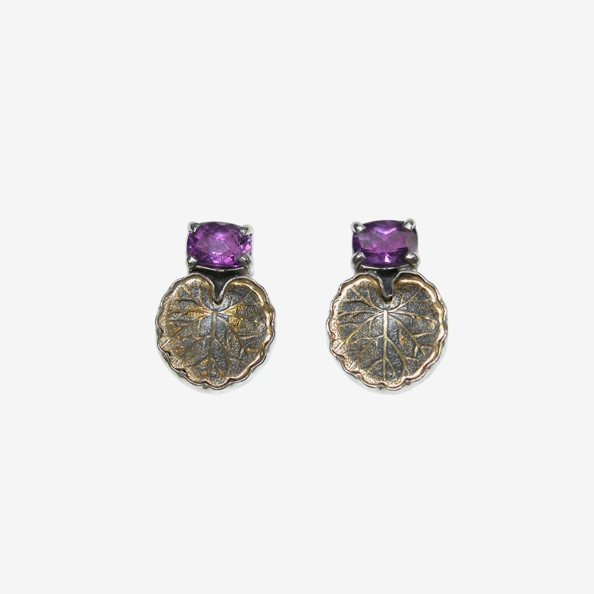 29567A Amethyst Lotus Leaf Sterling Silver Earrings