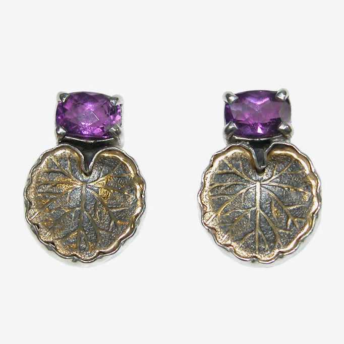 29567A Amethyst Lotus Leaf Sterling Silver Earrings