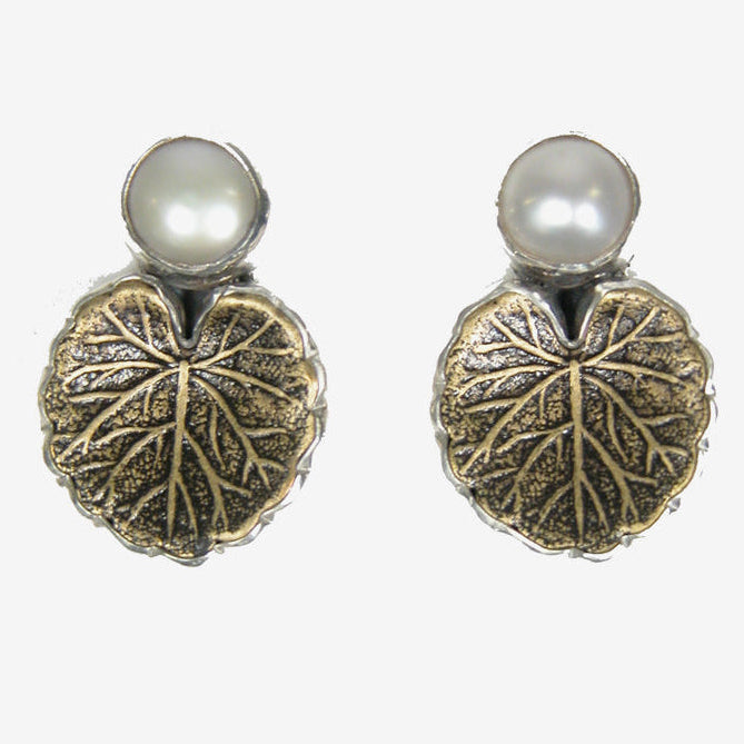 29567G Freshwater Pearl Bronze Lily Pad Sterling Silver Earrings