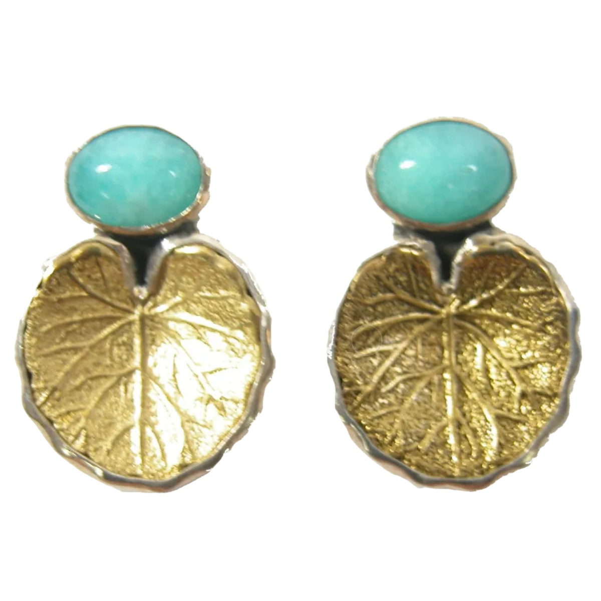 29578B Gold Lillypad with Amazonite Sterling Silver Earrings