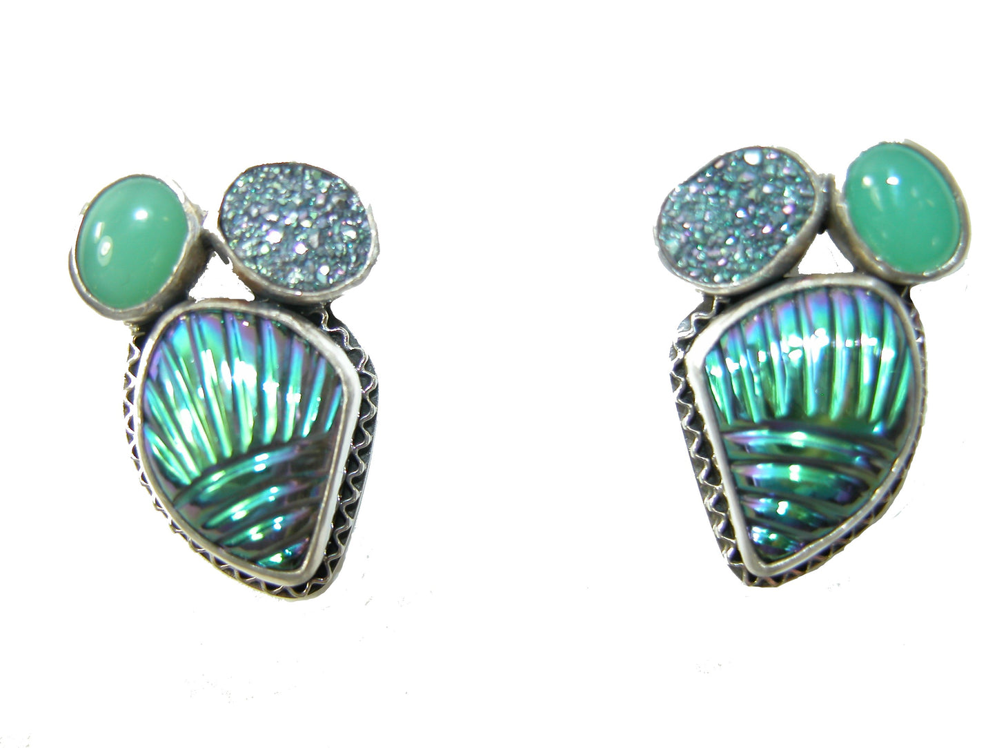 29584 Chrysoprase Shell and Titanium Sterling Silver Earrings