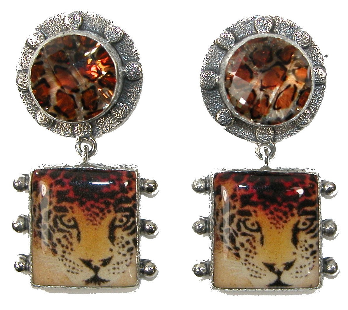Hand Made Tile Cheetah Celestial Quartz Sterling Silver Earring