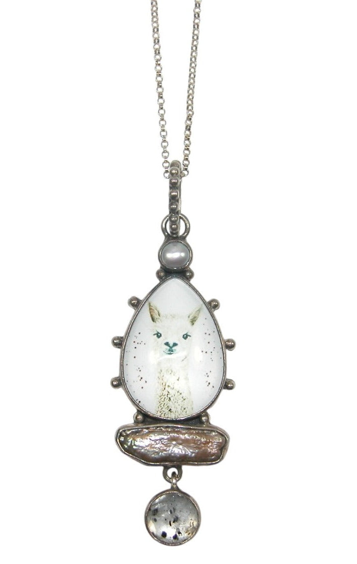 Handmade Animal Tile with Freshwater Pearl and Dendritic Agate