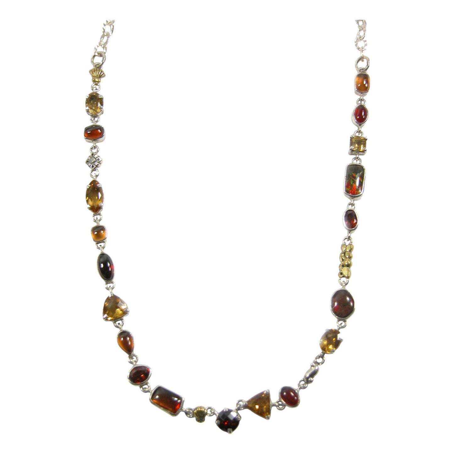 29622 Ammonite, Citrine, Garnet, Hessonite Sterling Silver Necklace