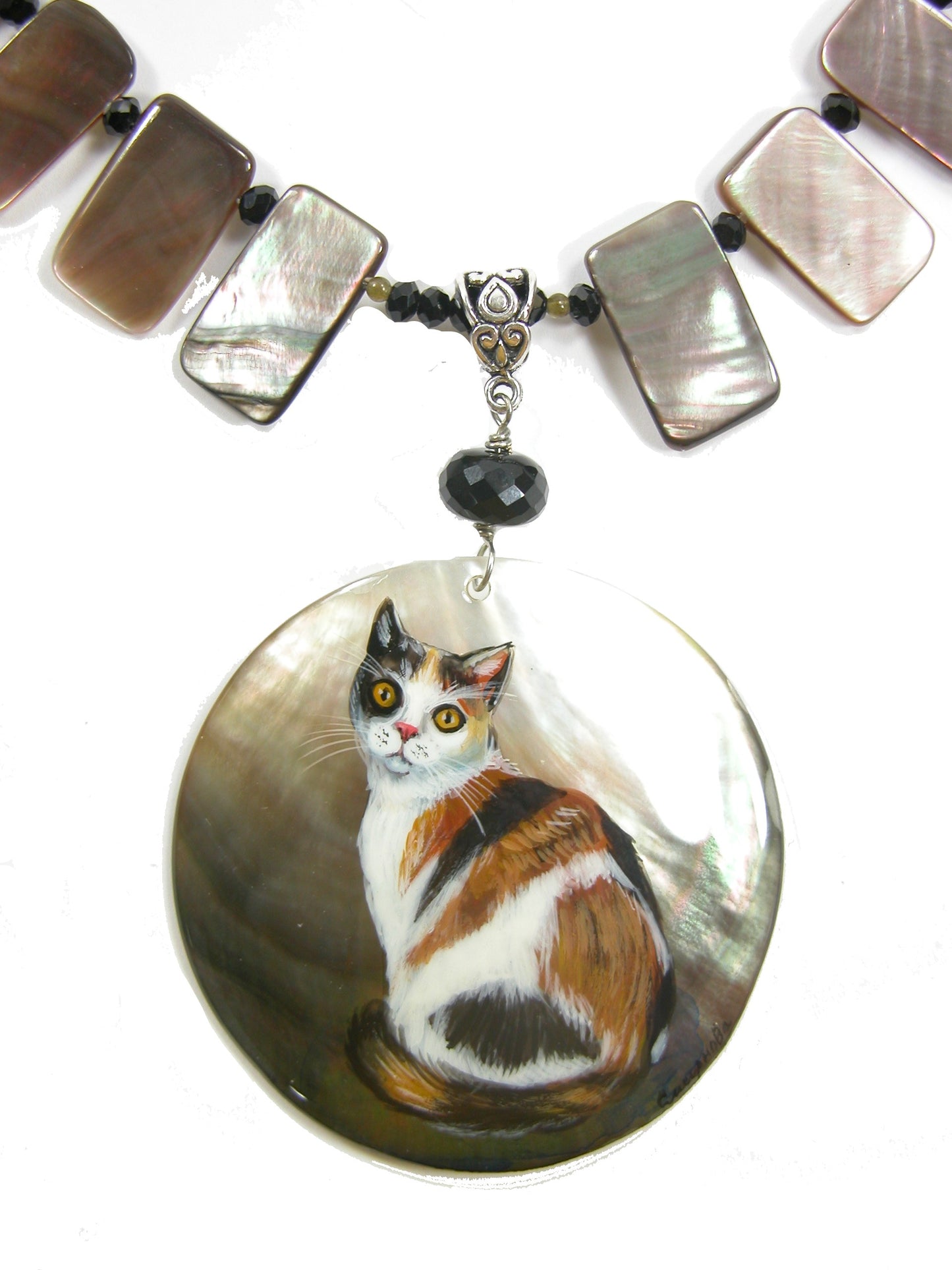 Hand Painted Cat Miniature Pendant Necklace