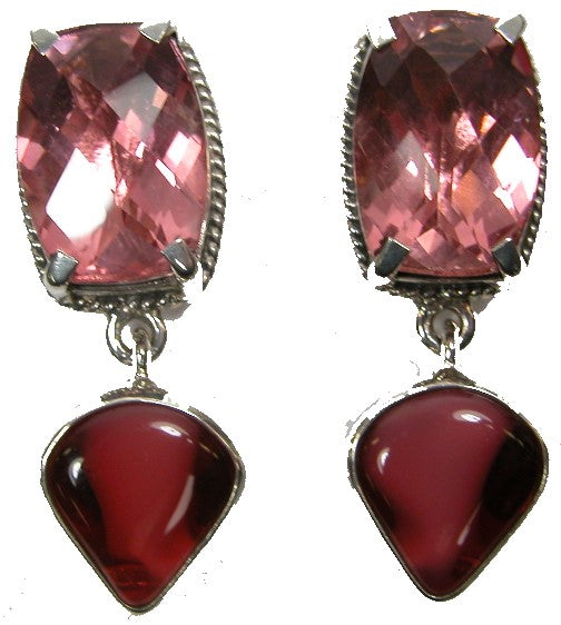 Pink Celestial Quartz Czech Glass Sterling Silver Earring
