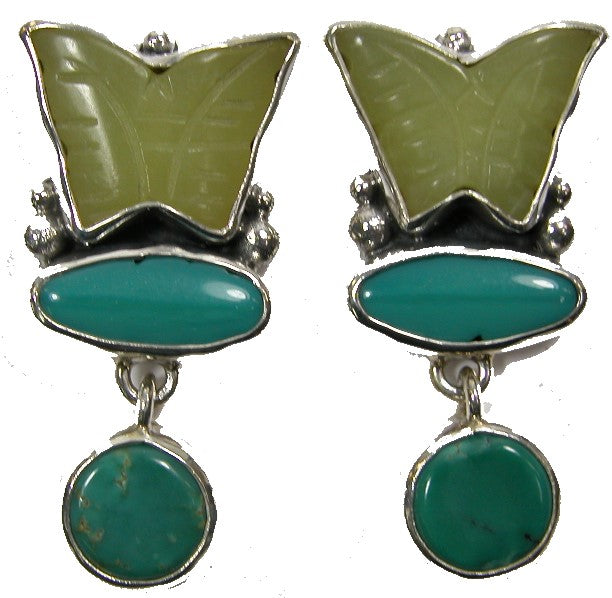 Serpentine Jade Turquoise Butterfly Sterling Silver Earring
