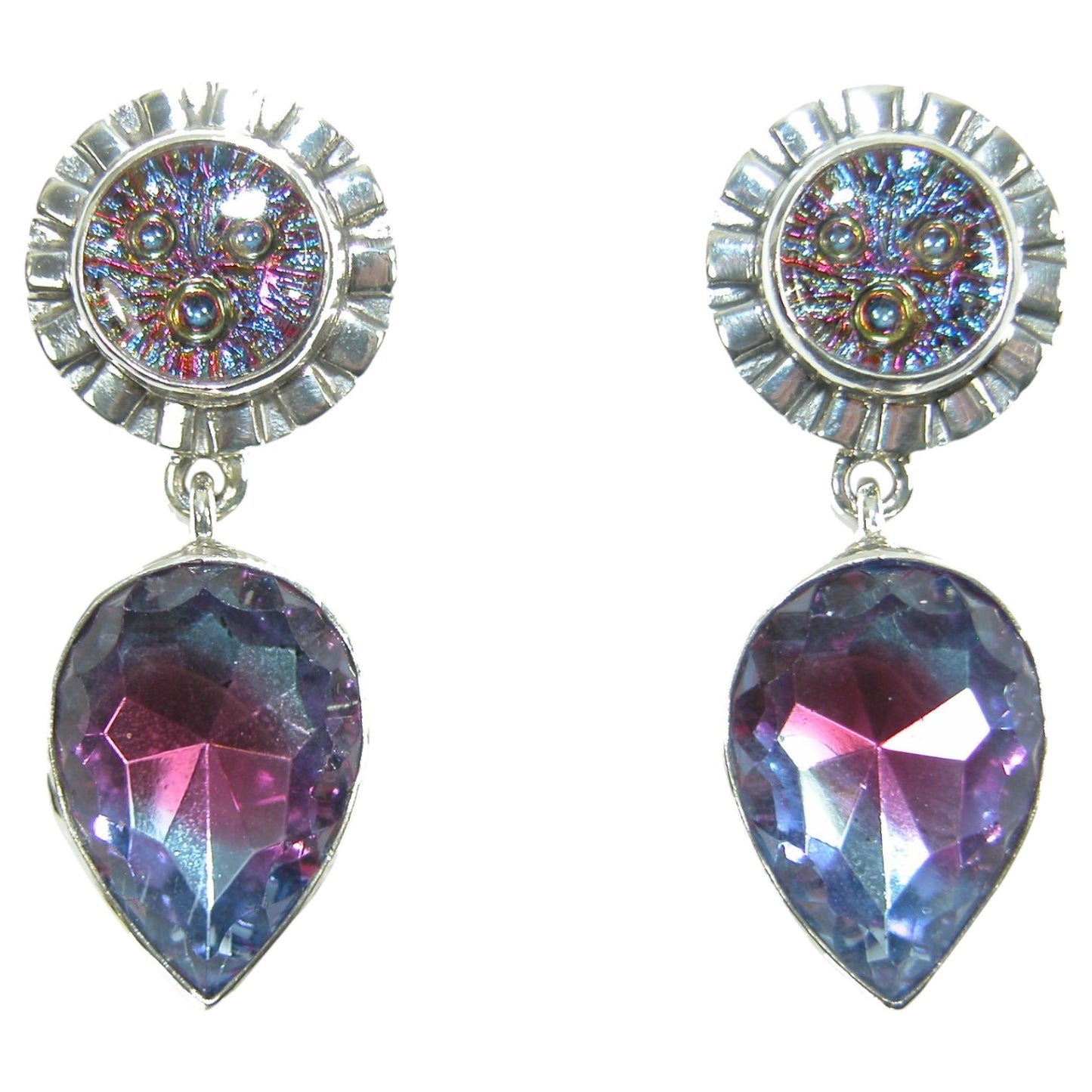 29712 Vintage Czech Glass Sterling Silver Dangle Earrings