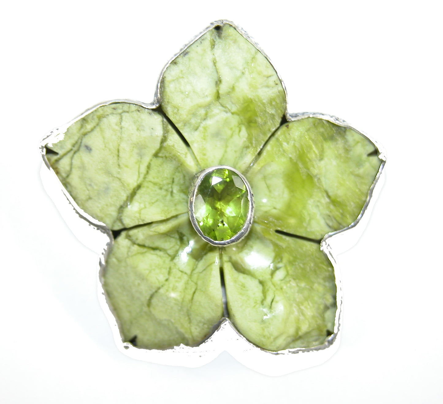29713 Carved Serpentine Jade, Sterling Silver Pin and Pendant