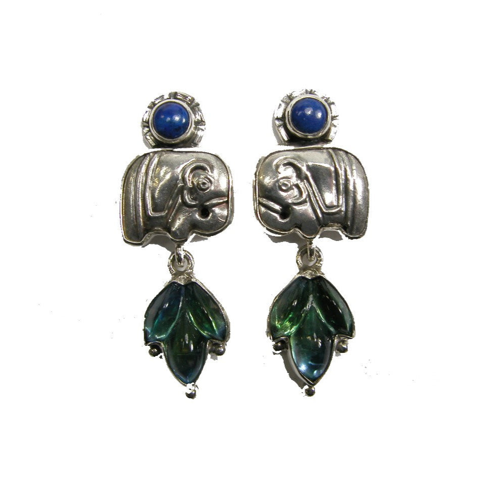 29715 Blue Lapis and Elephant Sterling Silver Earrings