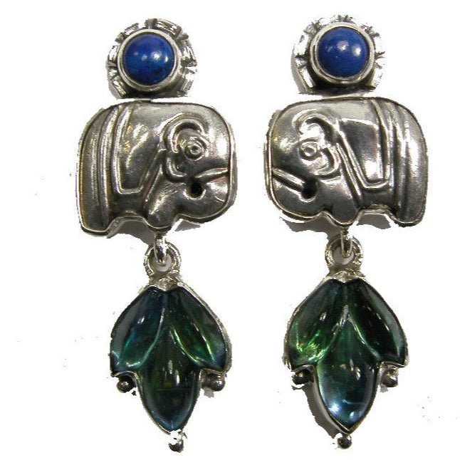 29715 Blue Lapis and Elephant Sterling Silver Earrings
