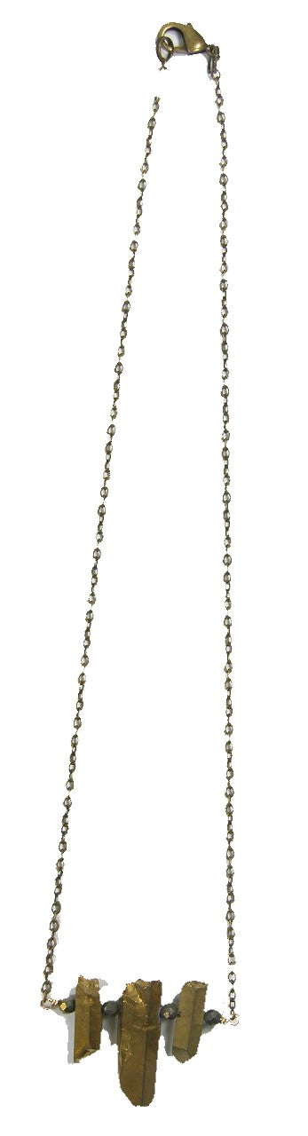 Pyrite Over Natural Crystal Three Stone Necklace