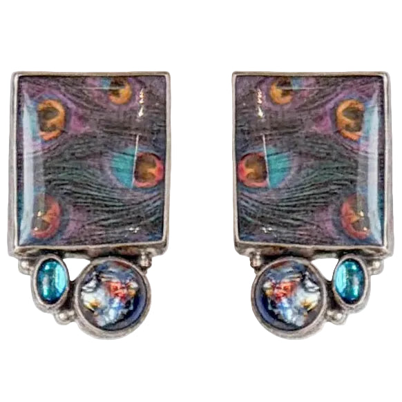 29773E Handmade Tile, Dichroic Glass Earrings