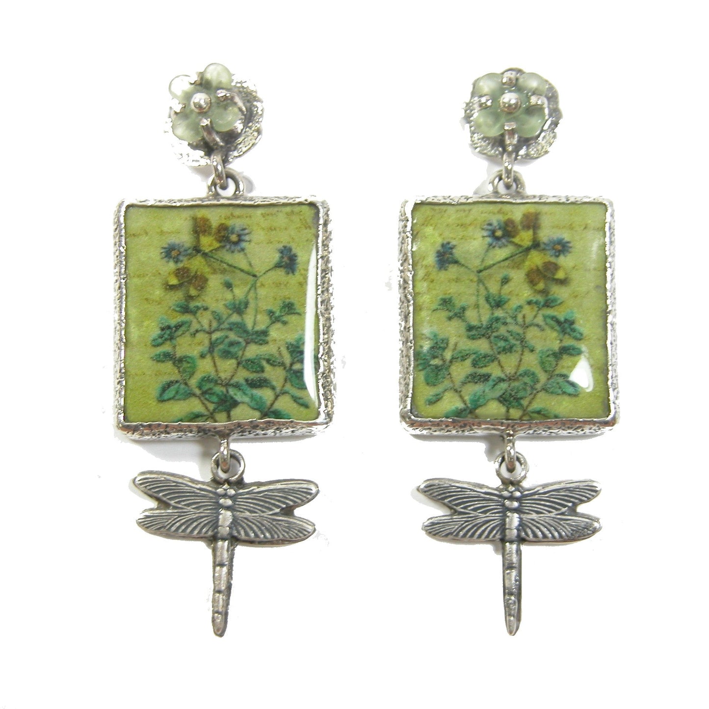 29774 Hand Made Dragonfly Tile Sterling Silver Earring