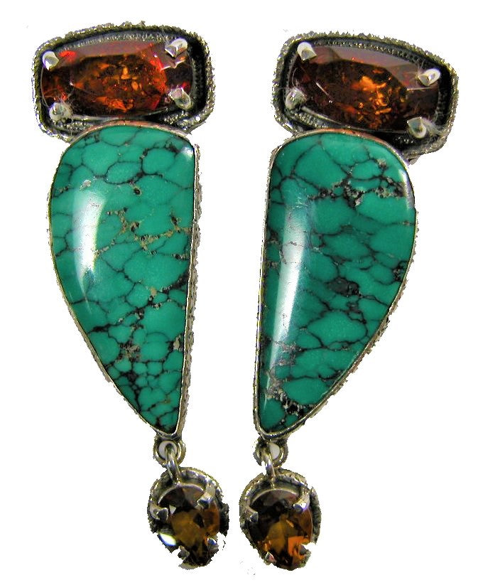 29798 Turquoise Amber Dangle Sterling Silver Earring