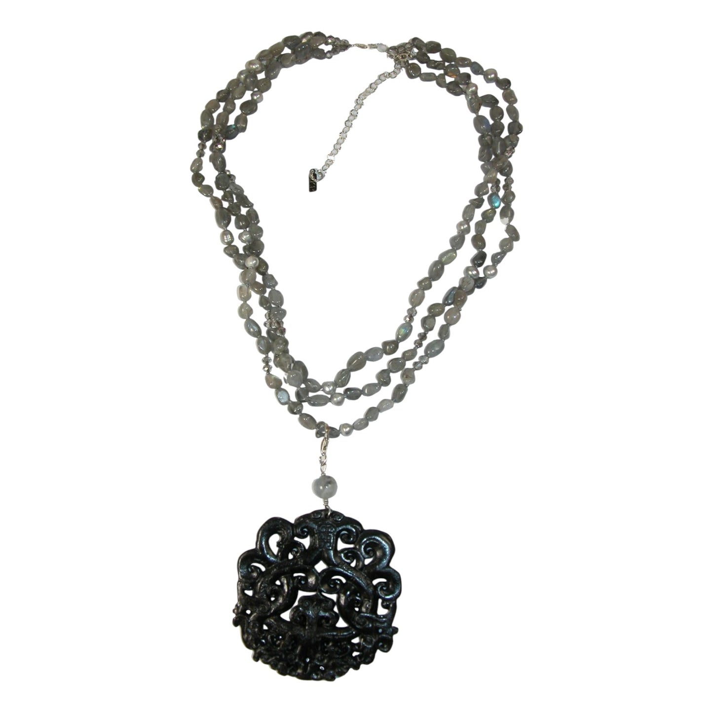 Freshwater Pearl, Jade, Labradorite Sterling Silver Beaded Necklace