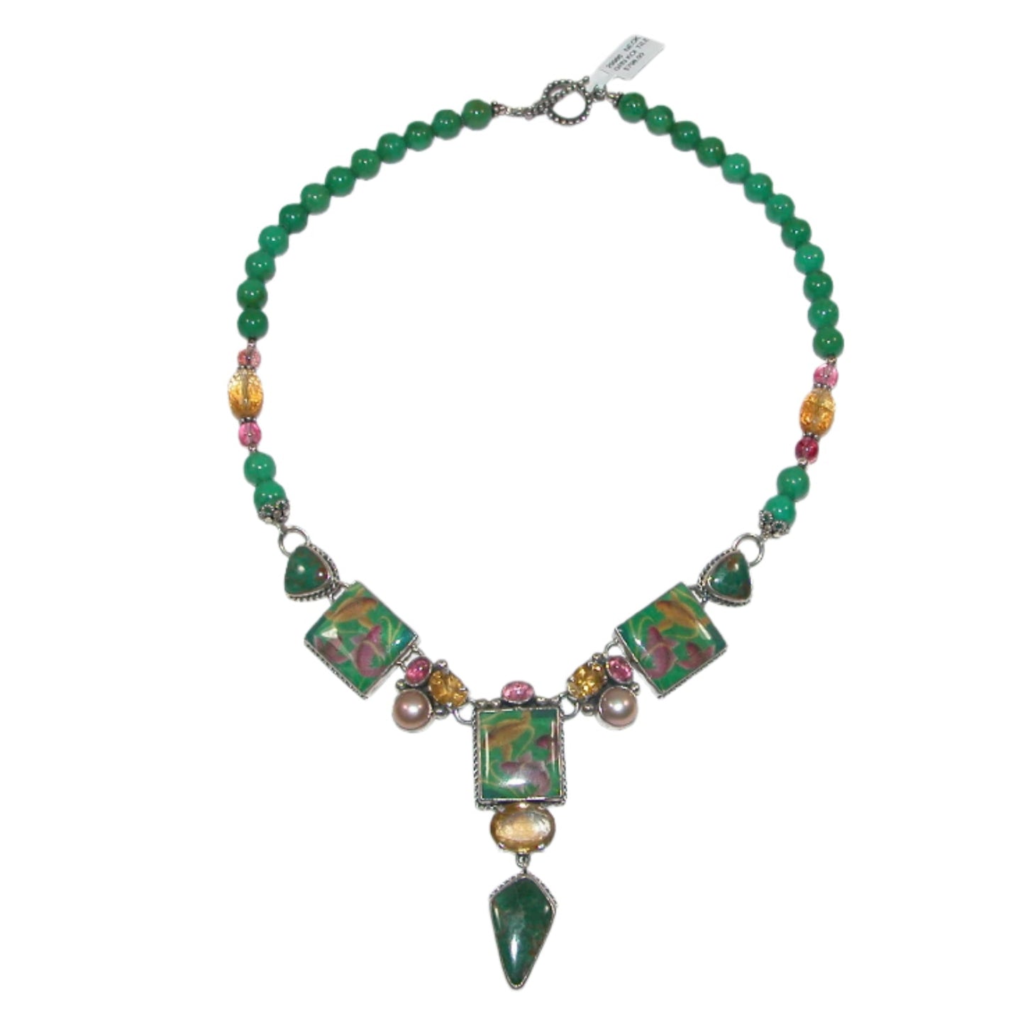 29986 Green Turquoise, Handmade Tile Fish Sterling Silver Necklace