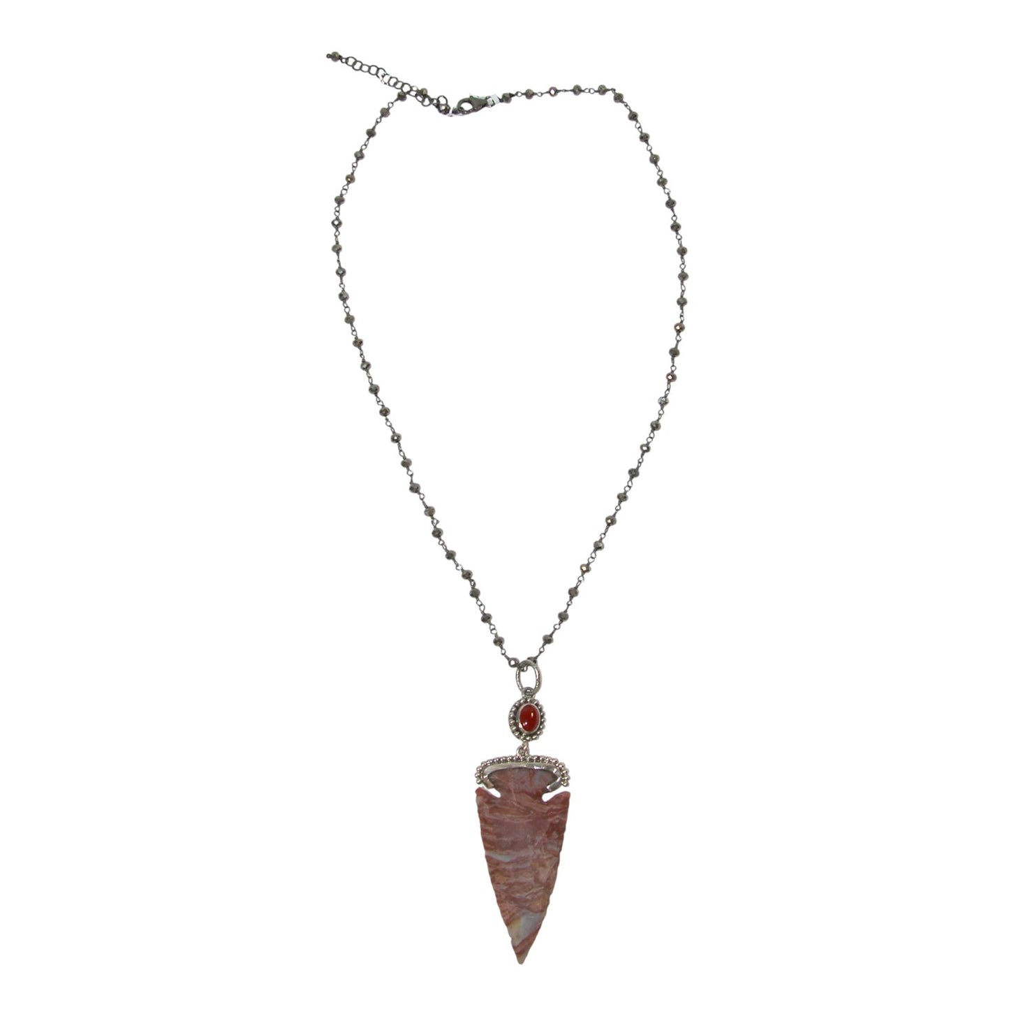 29998A Carnelian, Agate, Pyrite Sterling Silver Necklace