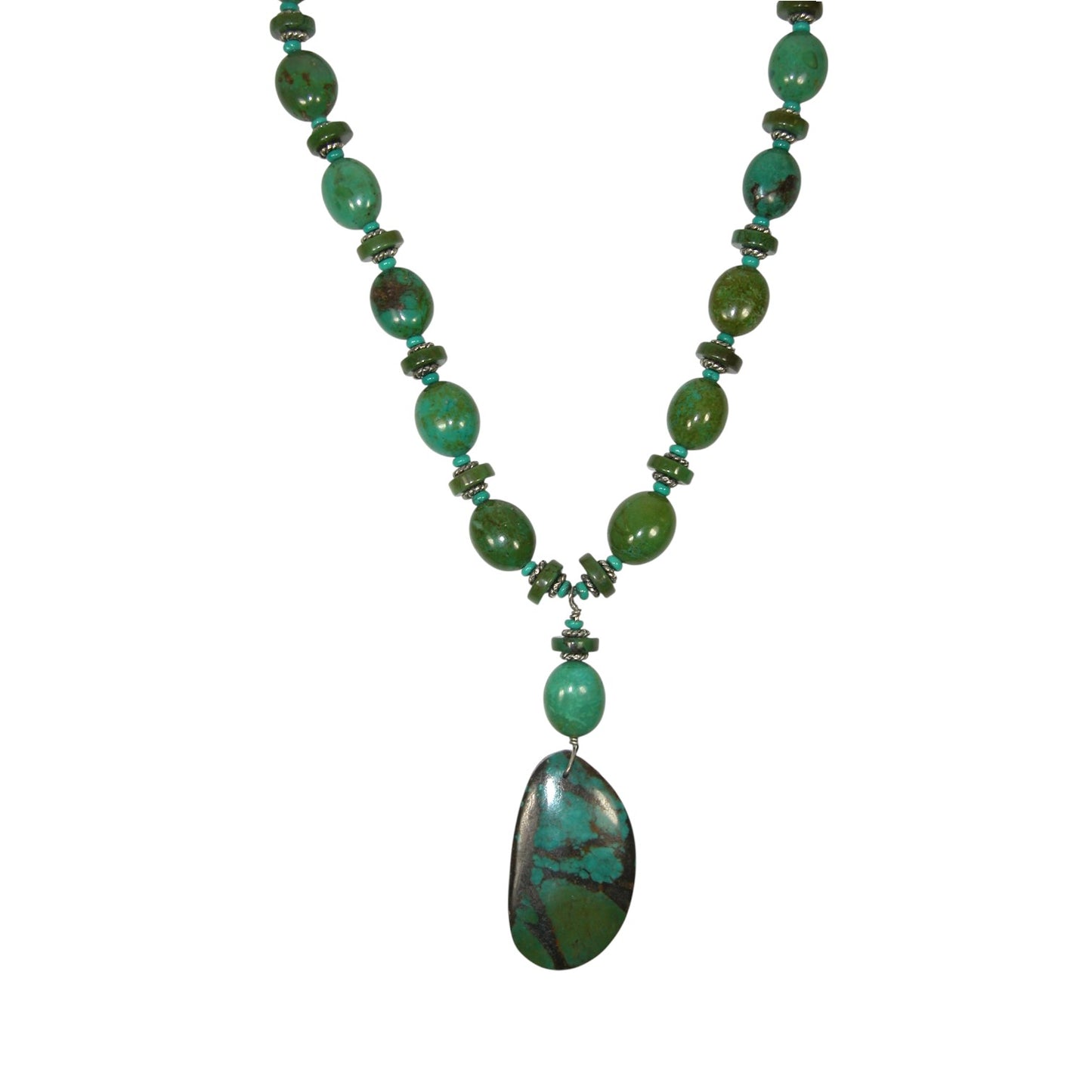 34363 Turquoise Beaded Sterling Silver Necklace