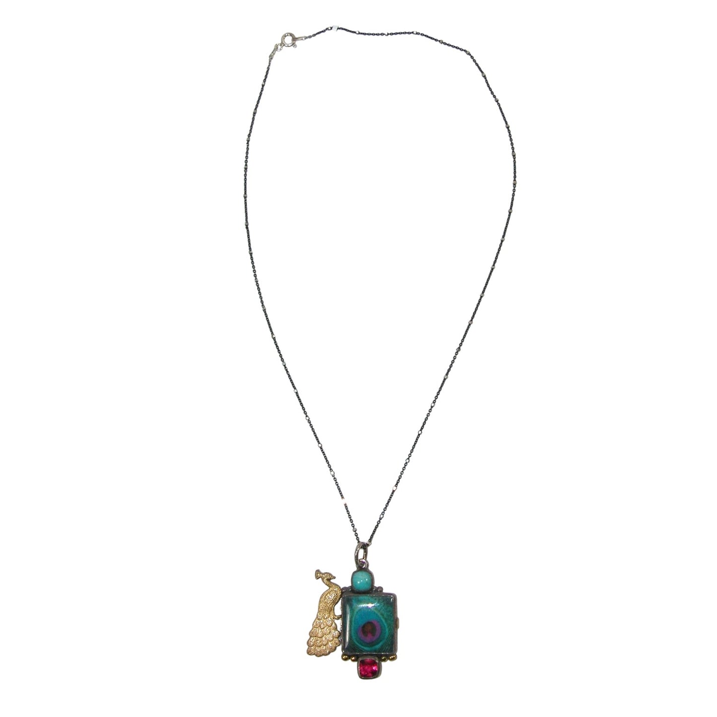 30049A Handmade Peacock Tile Amazonite Sterling Silver Necklace