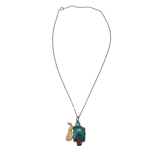 30049A Handmade Peacock Tile Amazonite Sterling Silver Necklace