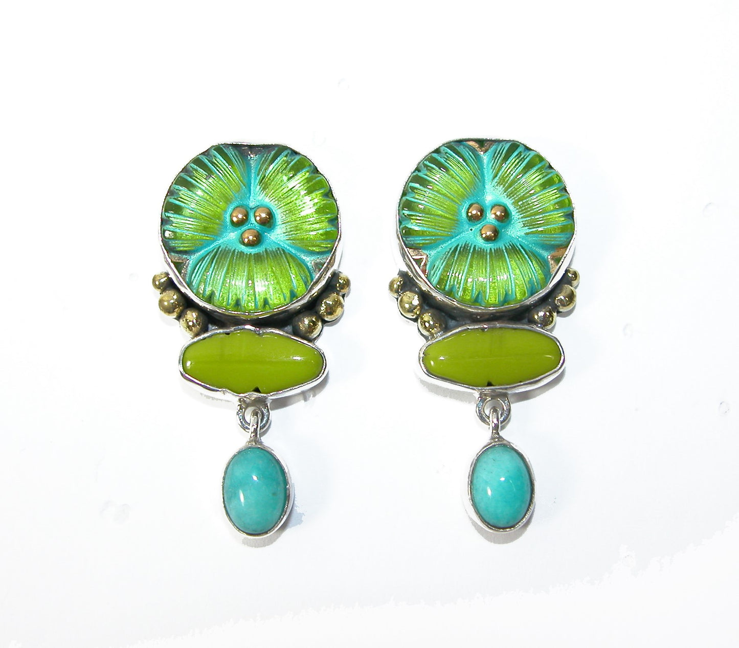 30106 Czech Glass Button, Amazonite, Sterling Silver Earrings