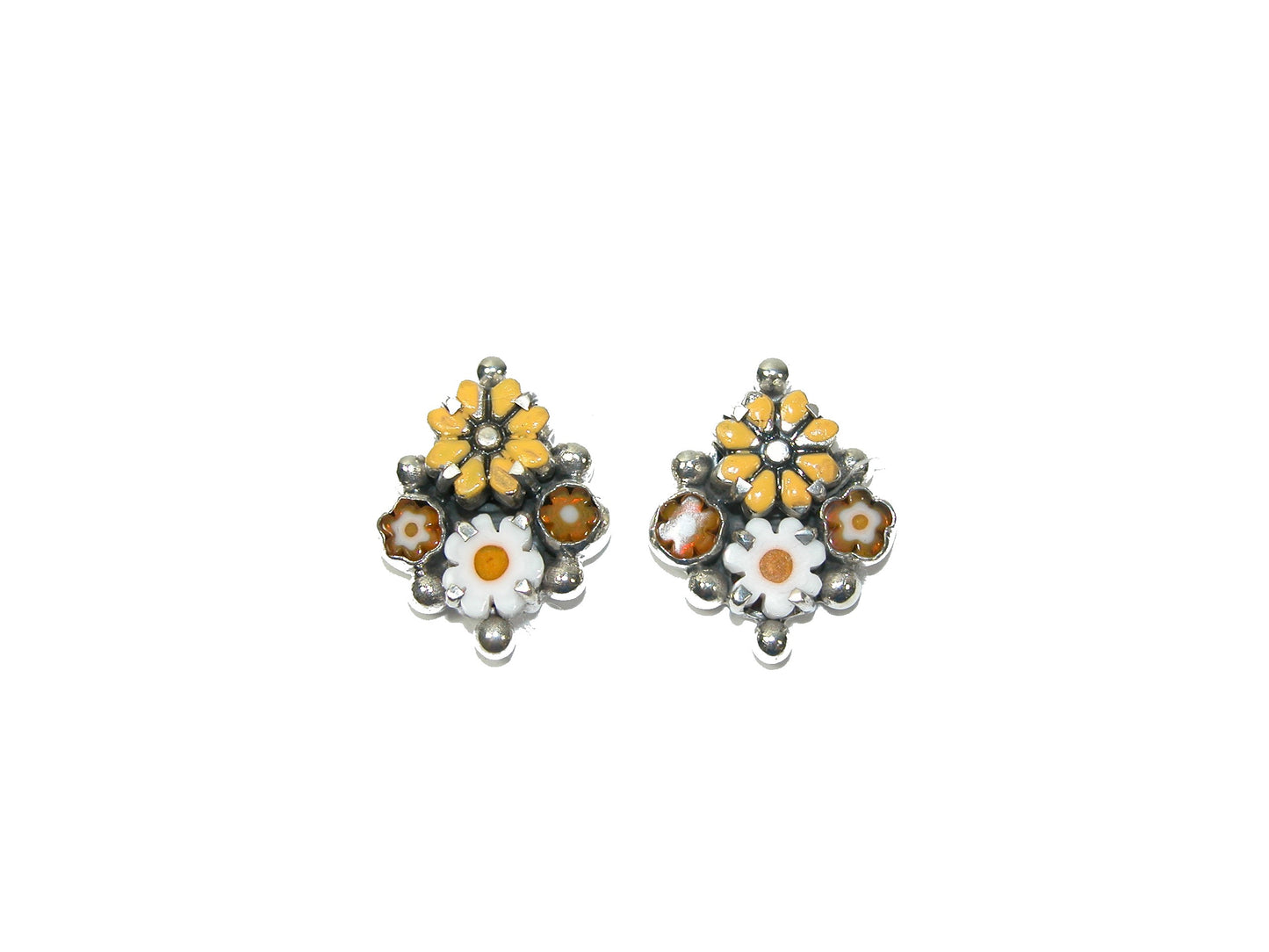 30178 Millefiori and Hand-painted Enameled Daisy Earring