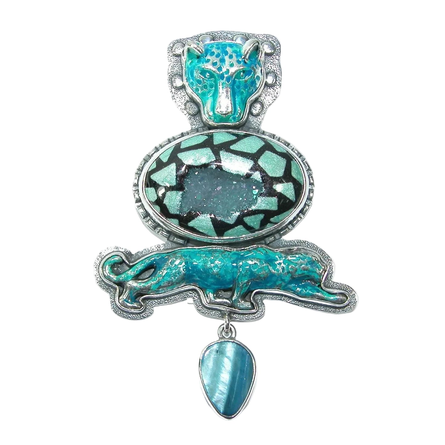30248 Window Drusy Enamel with Mother of Pearl Pin Pendant