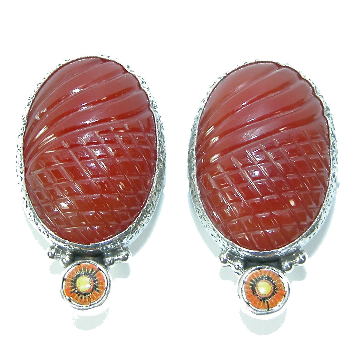 30271 Hand Carved Carnelian with Enamel Earrings