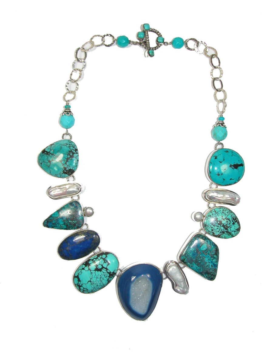 Window Drusy Brazilian Agate and Turquoise Necklace