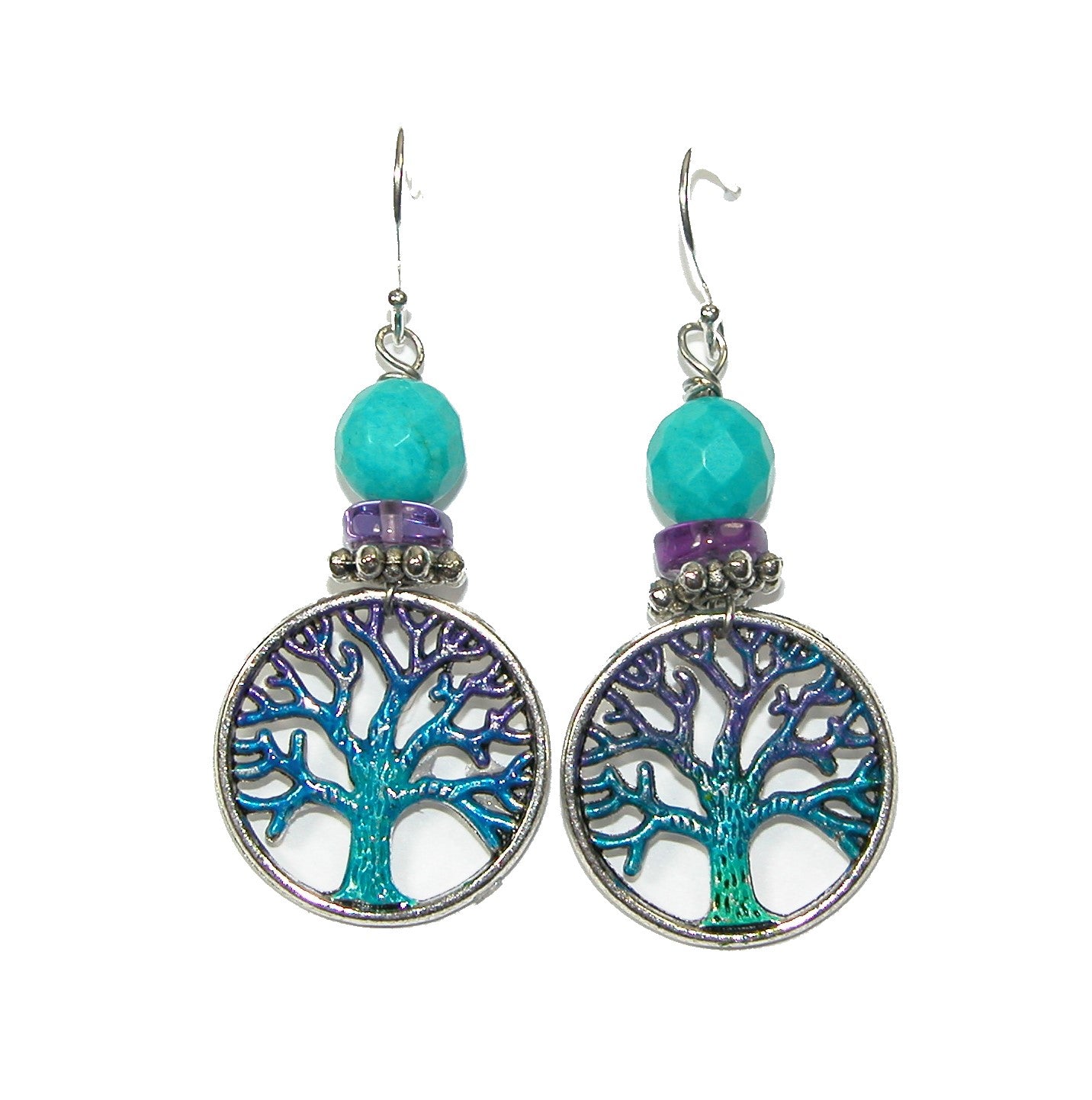 Tree Life hand-painted enamel with turquoise and amethyst