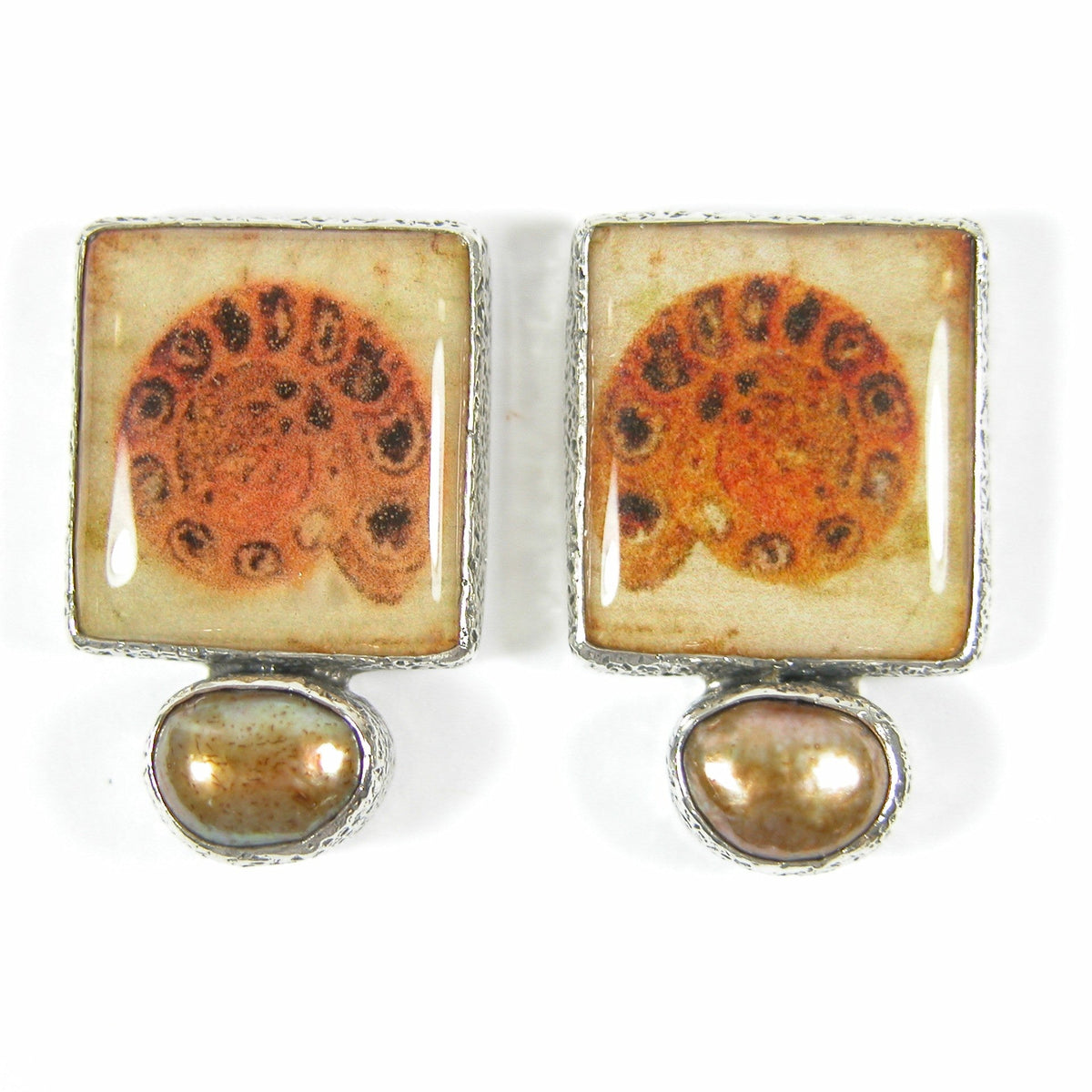 30382 Ammonite Tile Freshwater Pearl Sterling Silver Earring