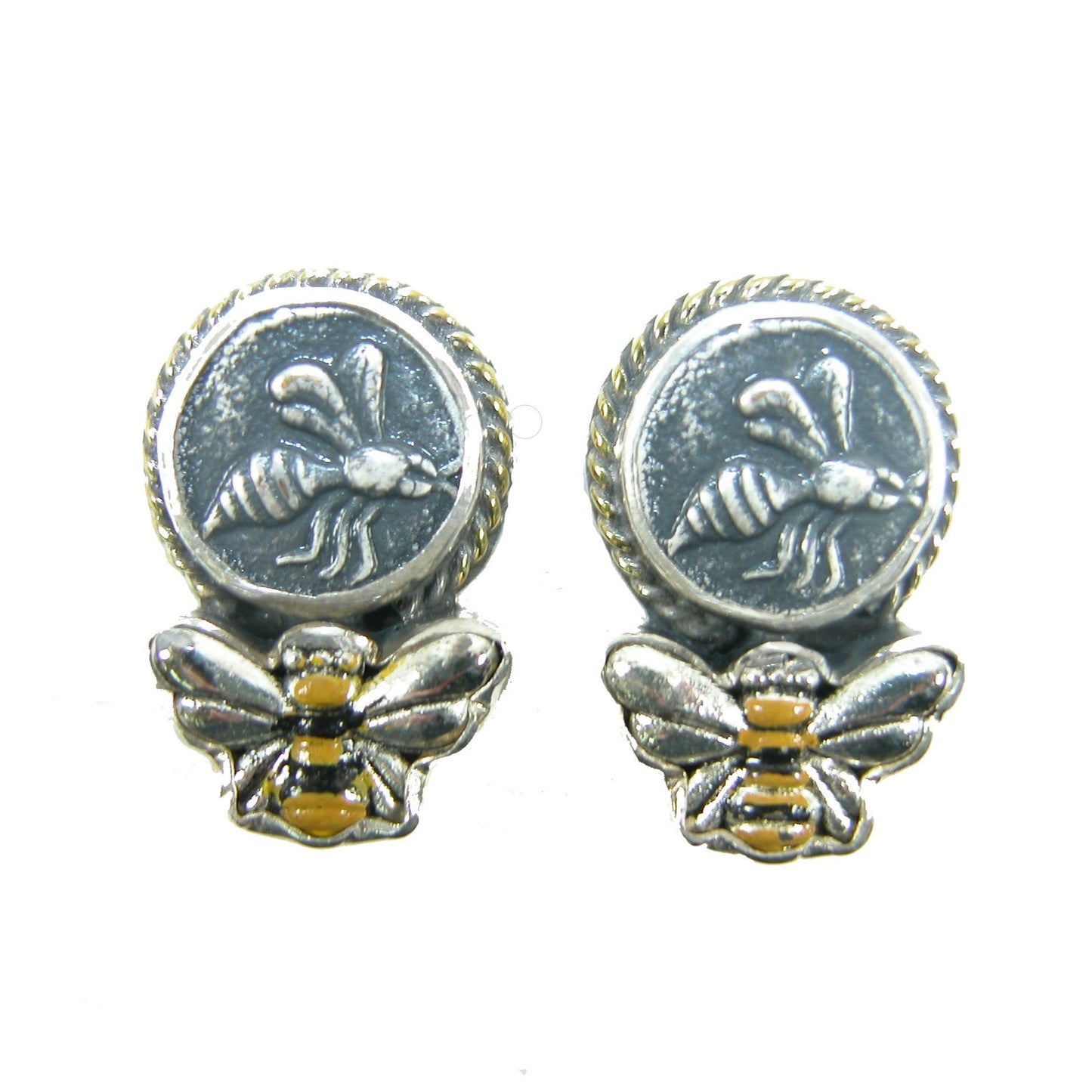 30403 Coin Enameled Bee Sterling Silver Earrings