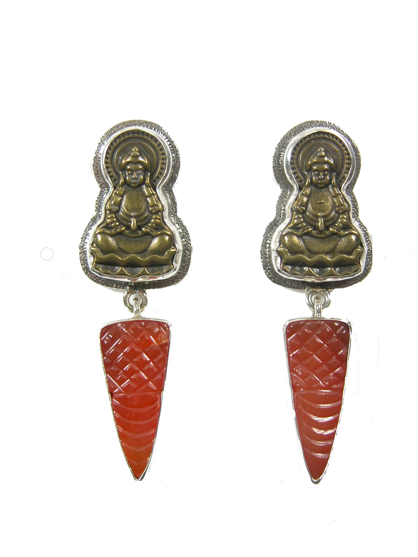 30408 Carved Carnelian Buddha Sterling Silver Earring