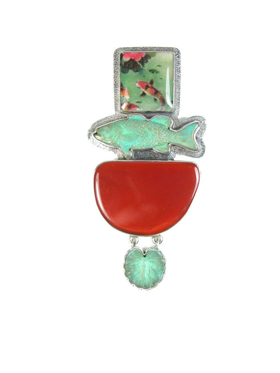 Handmade Tile Patina Carnelian Sterling Silver Pin Pendant