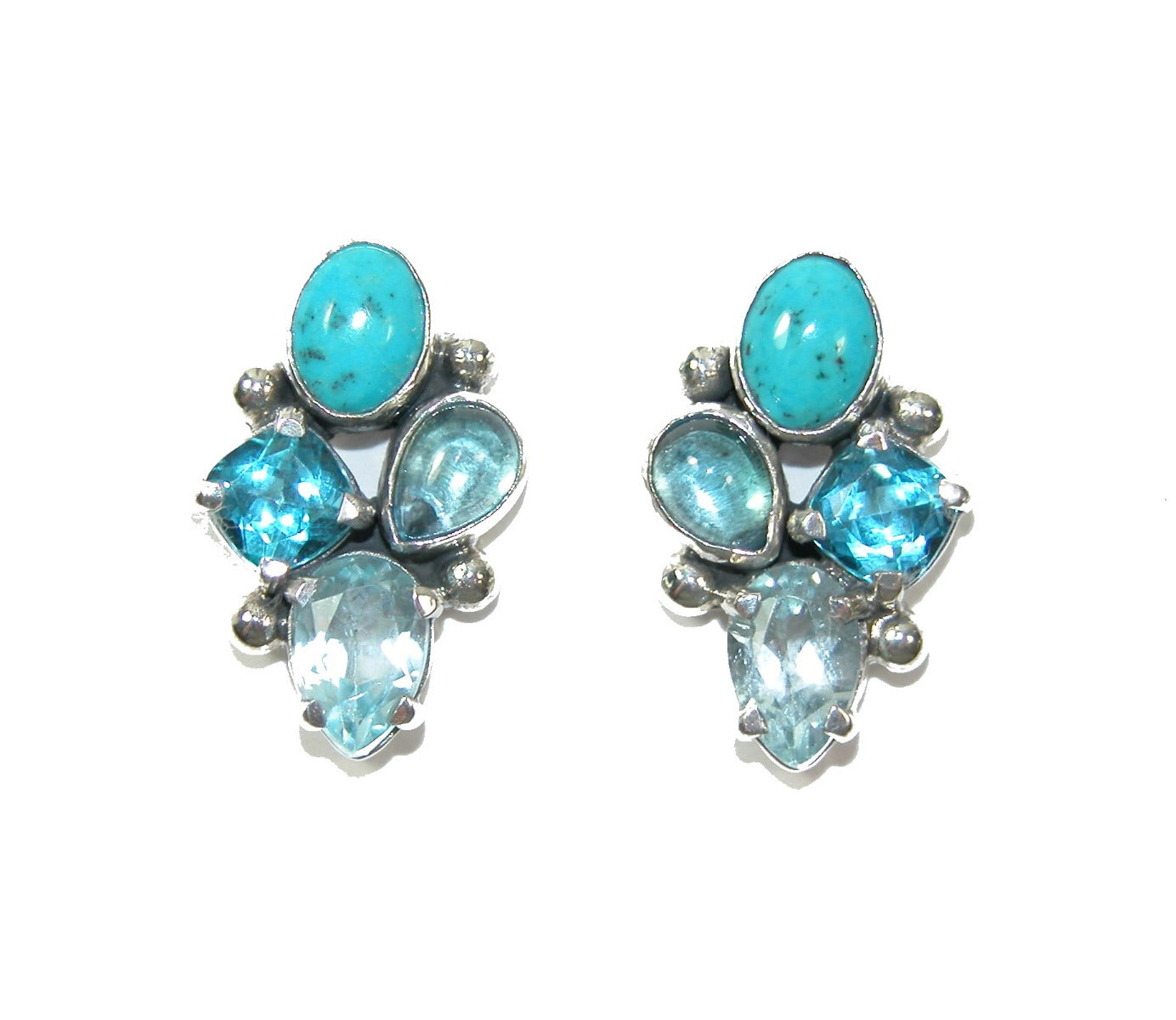 30497 Turquoise and Blue Topaz Sterling Silver Earrings