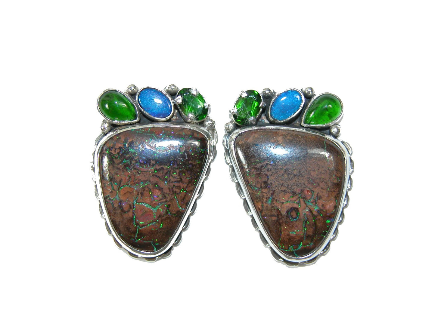 Bolder Opal Chrome Diopside and Opal Earring