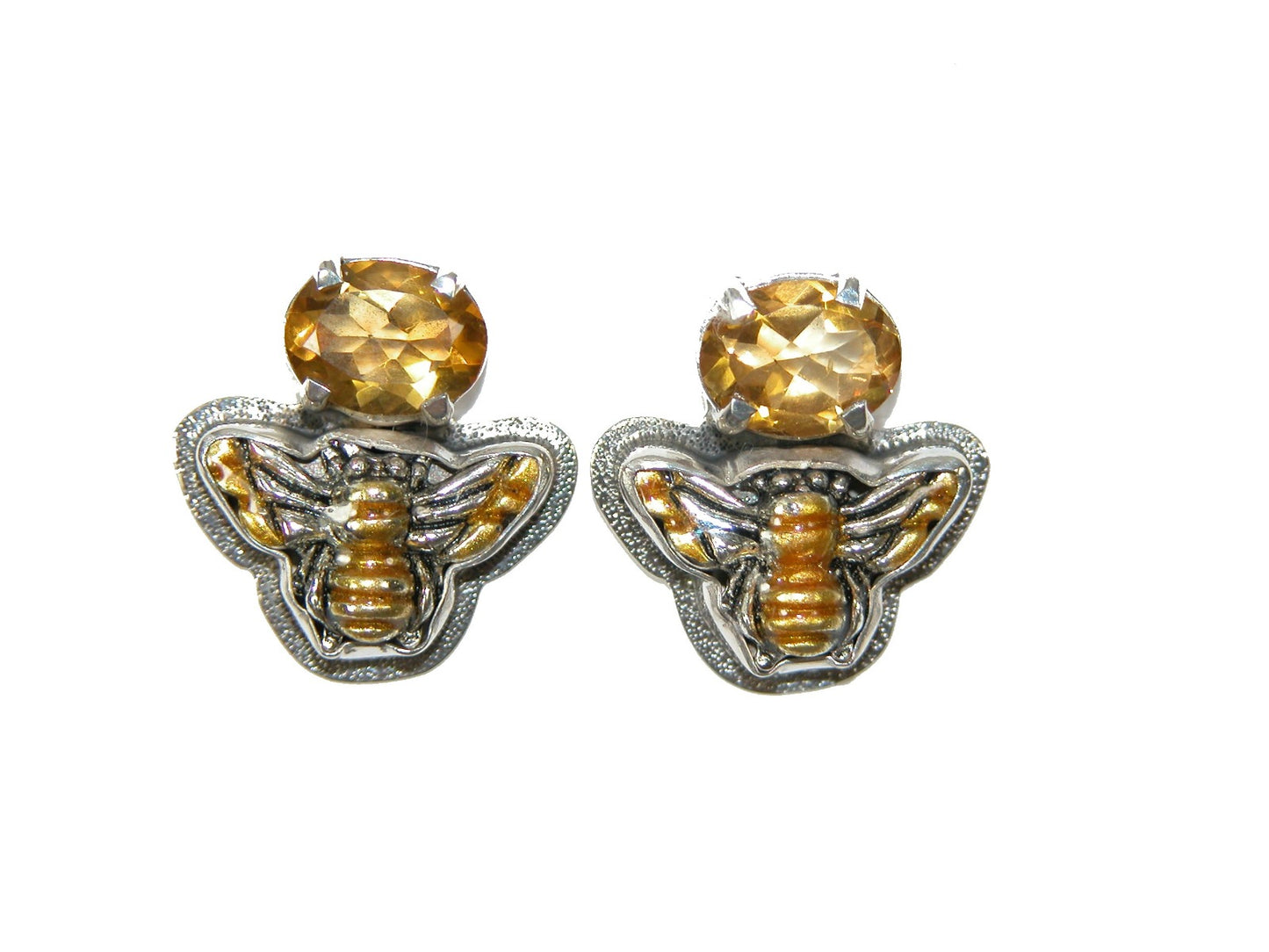 Enamel Bee with Citrine Sterling Silver Earrings