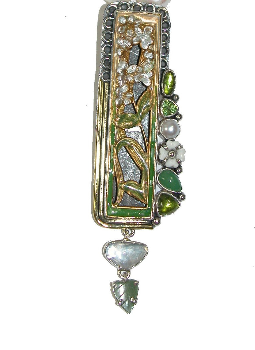 Vesuvianite Peridot Freshwater Pearl Glass Pendant