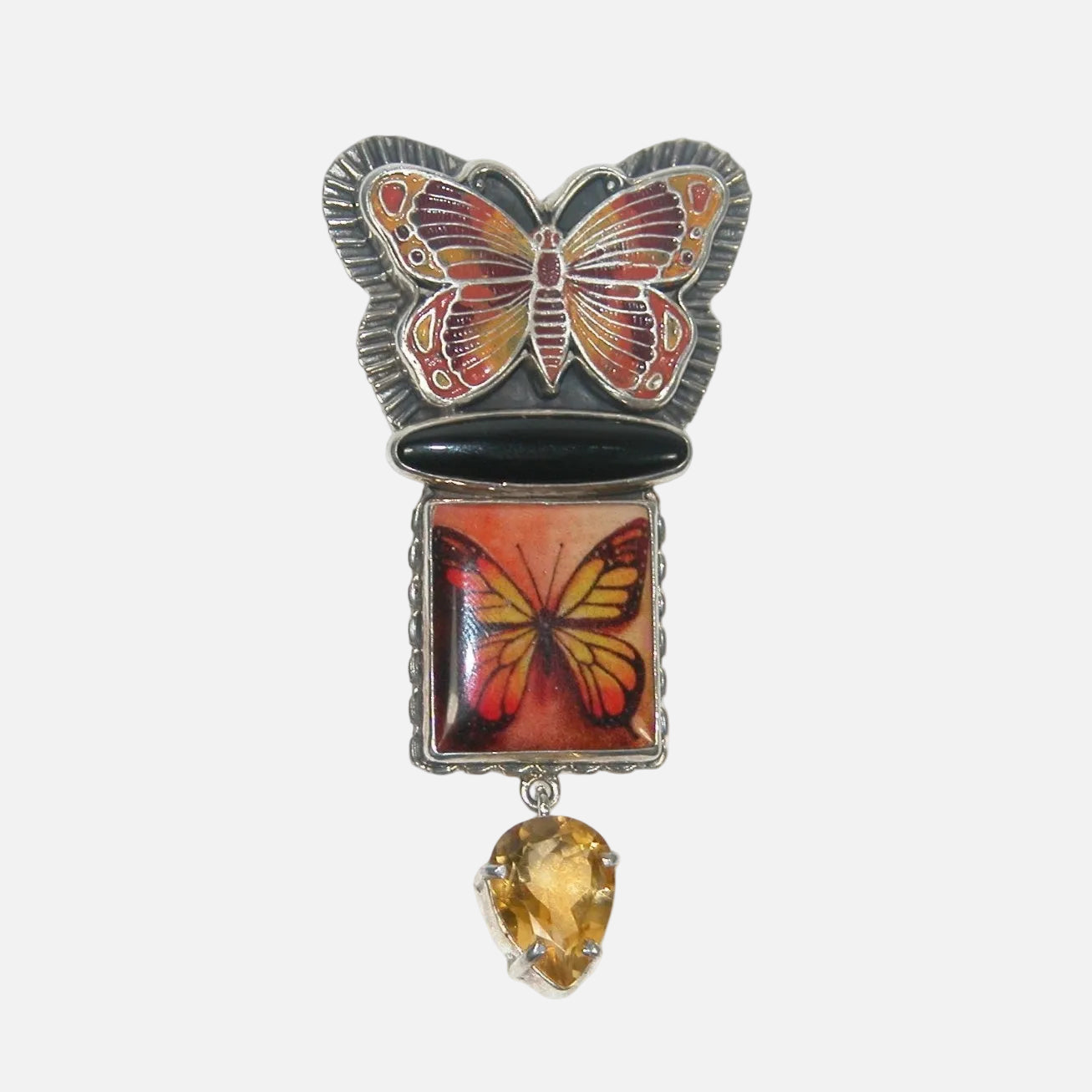 30592 Enameled Butterfly Sterling Silver Pin / Pendant