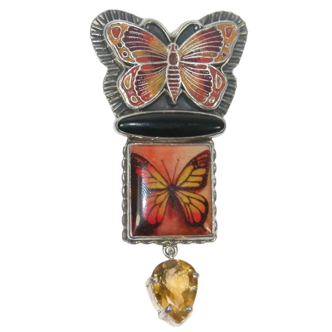 30592 Enameled Butterfly Sterling Silver Pin / Pendant