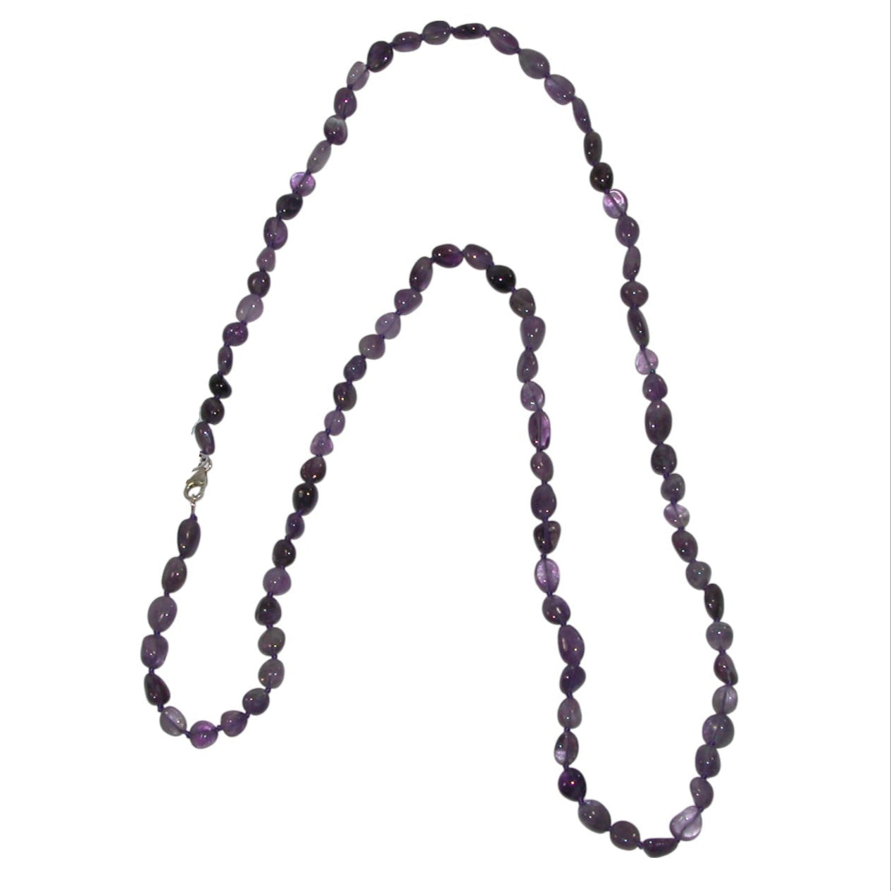 Amethyst Extra Long Beaded Sterling Silver Necklace