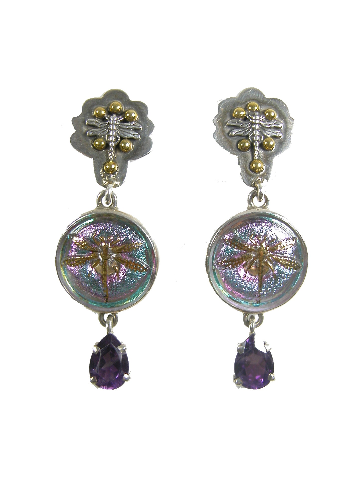 30683 Amethyst, Czech Glass Button, Sterling Silver Earrings