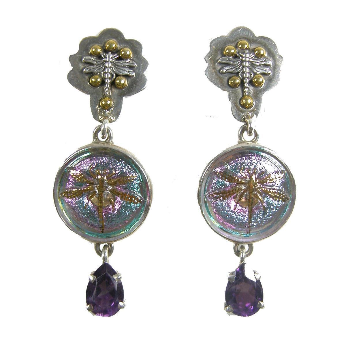 30683 Amethyst, Czech Glass Button, Sterling Silver Earrings