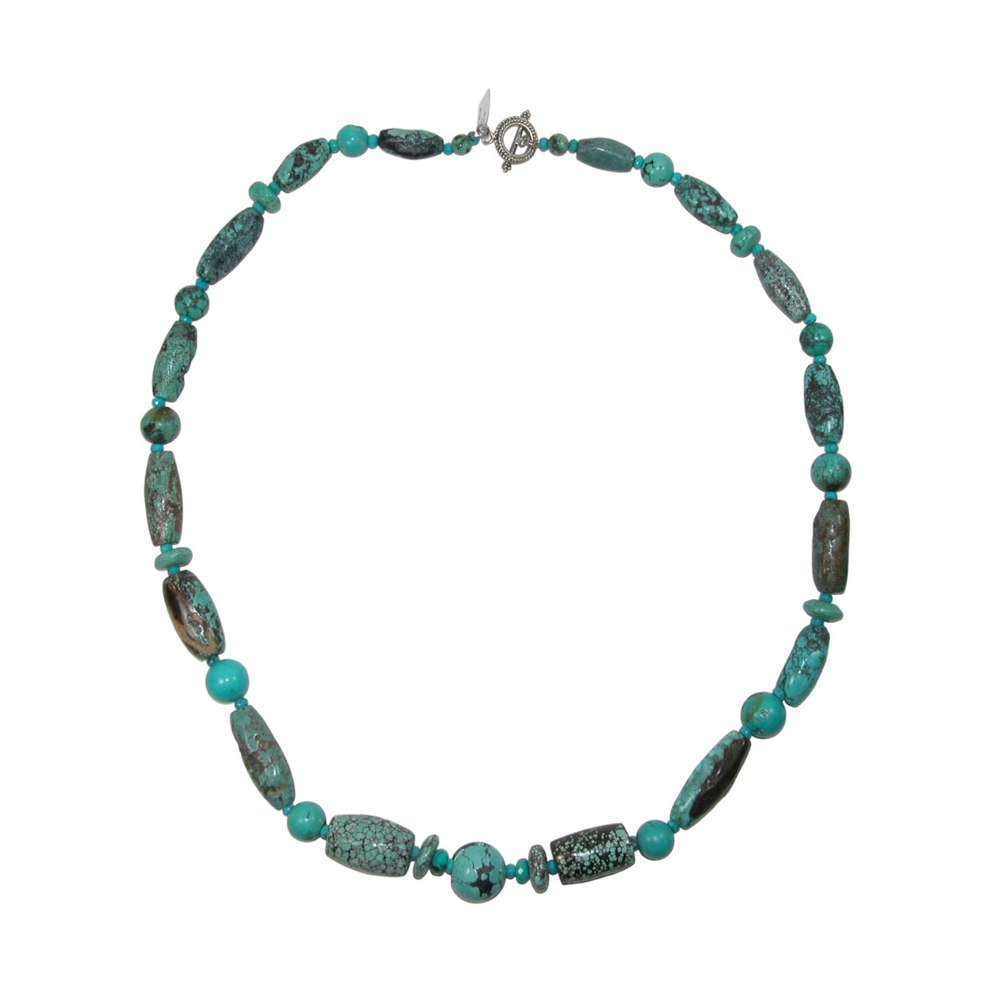 Extra Long Turquoise Beaded Sterling Silver Necklace