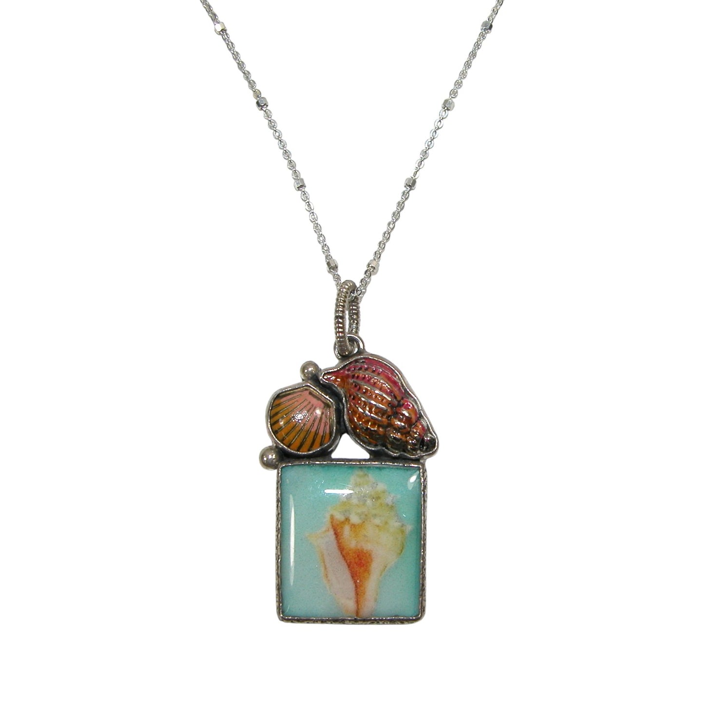 30724 Seashell Hand Enameling Hand Made Tile Sterling Silver Necklace