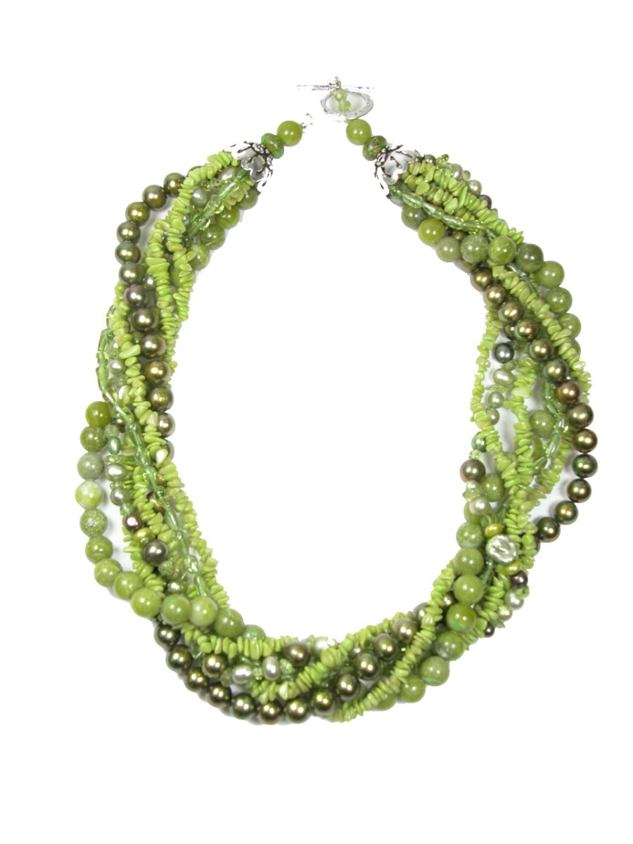 Turquoise Serpentine Jade Freshwater Pearl Necklace