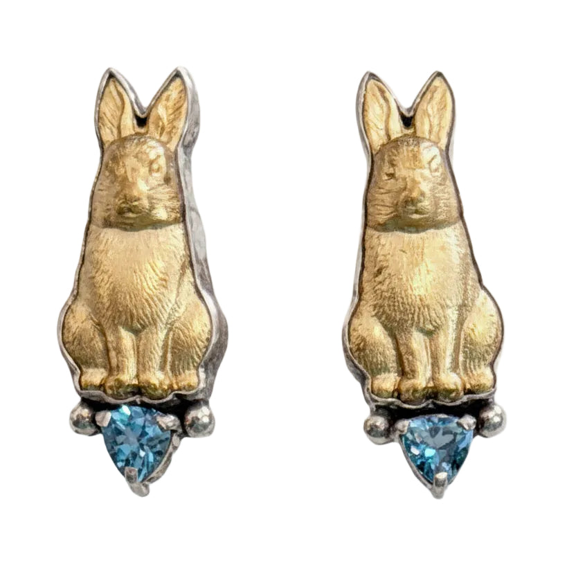 30797B Bunny with Blue Topaz Sterling Silver Earrings