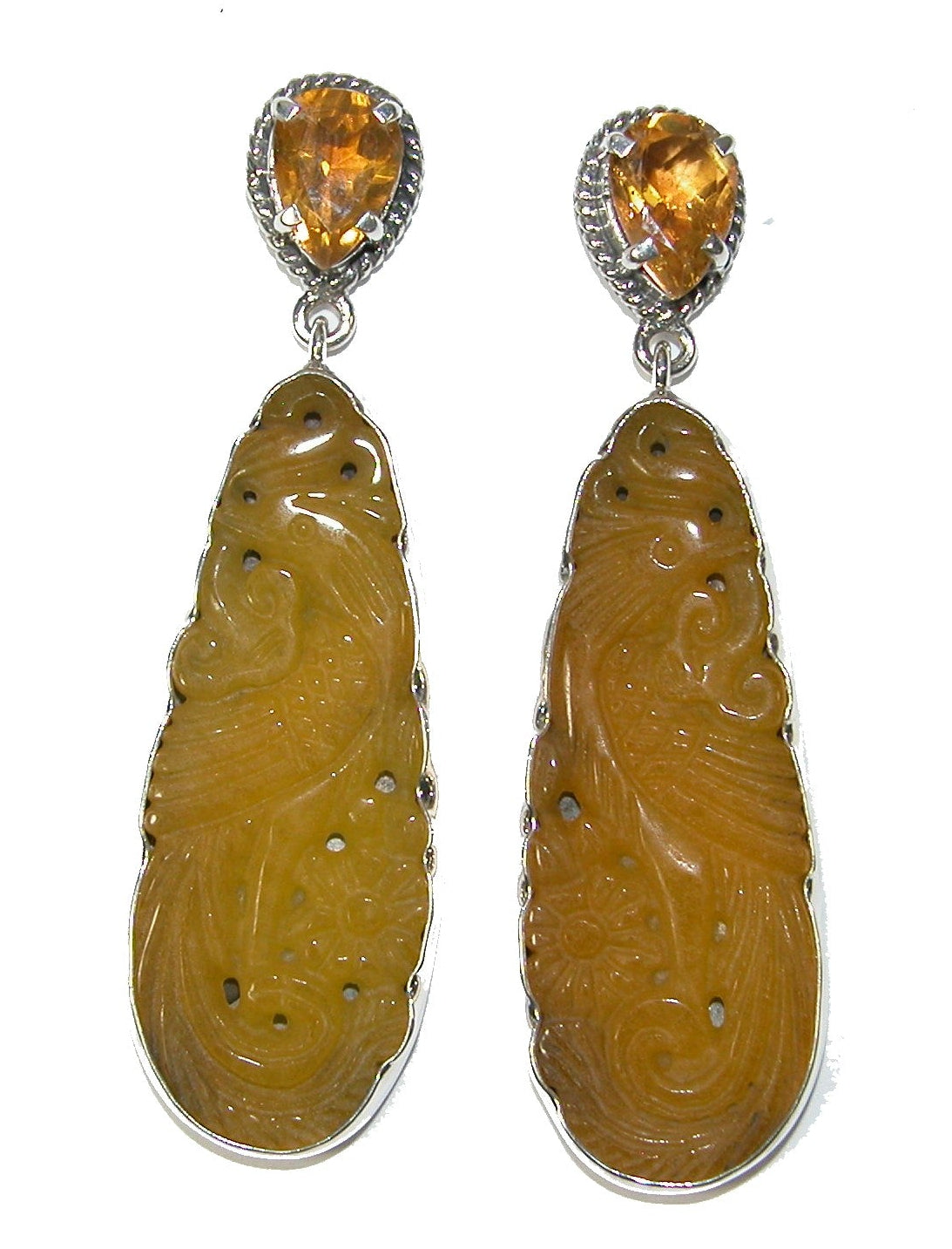 30798 Citrine Carved Agate Sterling Silver Post Earring